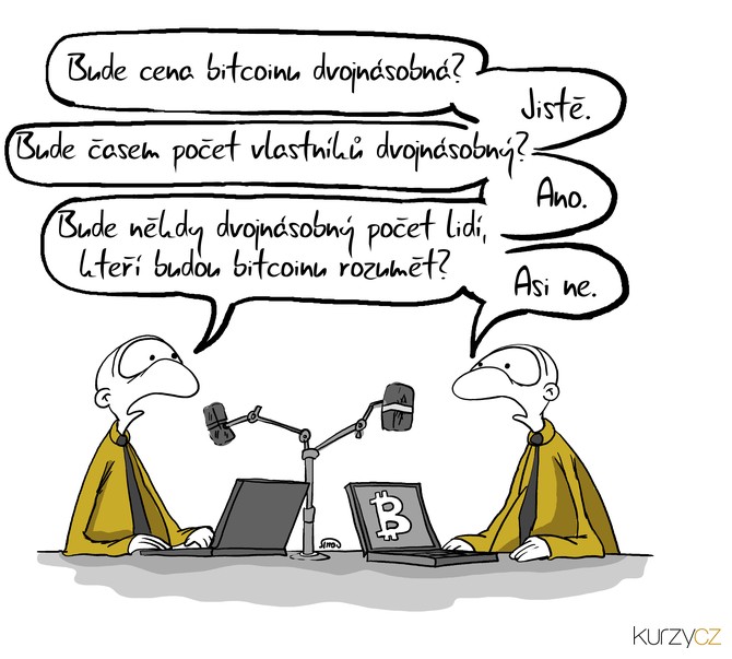Bude cena bitcoinu dvojnásobná? Jistě. Bude časem počet vlastníků dvojnásobný? Ano. Bude někdy dvojnásobný počet lidí, kteří budou bitcoinu rozumět? Asi ne.