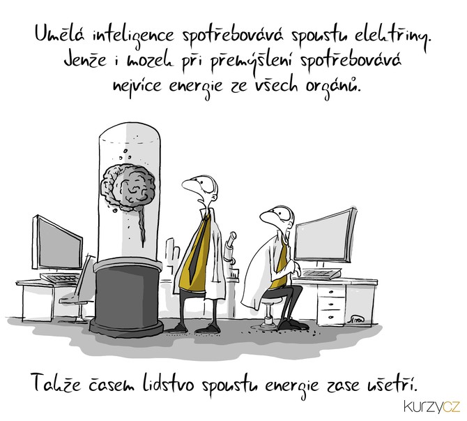 Umělá inteligence spotřebovává spoustu elektřiny. Jenže i mozek při přemýšlení spotřebovává nejvíce energie ze všech orgánů. Takže časem lidstvo spoustu energie ušetří.