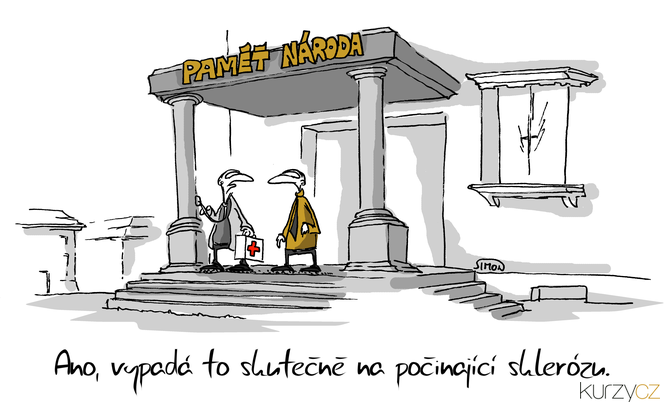 Kreslený vtip: Ano, vypadá to skutečně na počínající sklerózu. Autor: Marek Simon