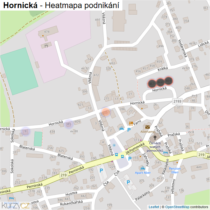 Mapa Hornická - Firmy v ulici.