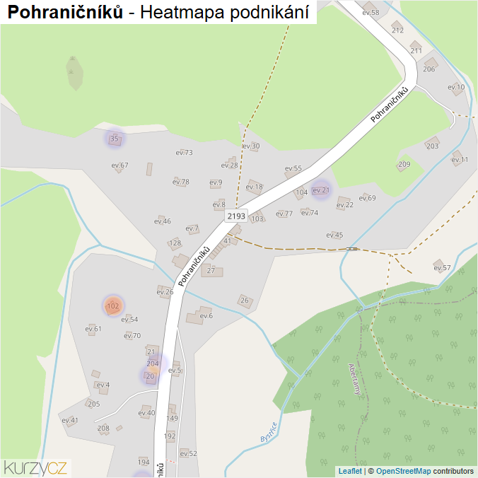 Mapa Pohraničníků - Firmy v ulici.