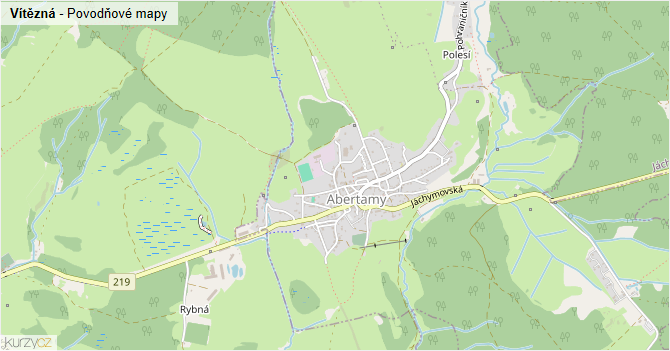 Vítězná - záplavové mapy stoleté vody
