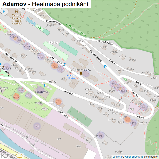 Mapa Adamov - Firmy v obci.