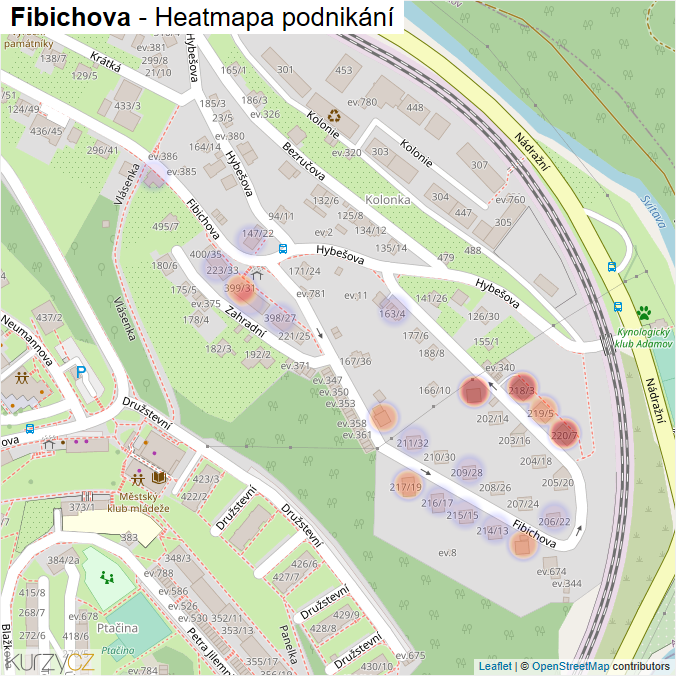 Mapa Fibichova - Firmy v ulici.