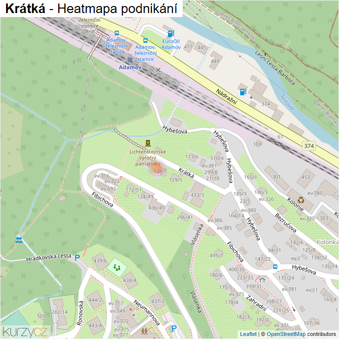 Mapa Krátká - Firmy v ulici.