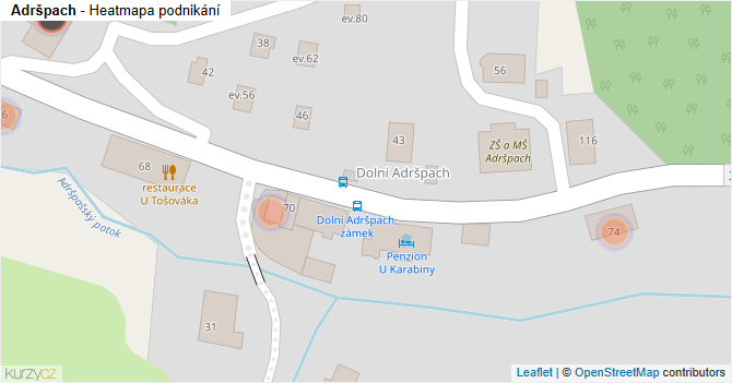 Adršpach - mapa podnikání