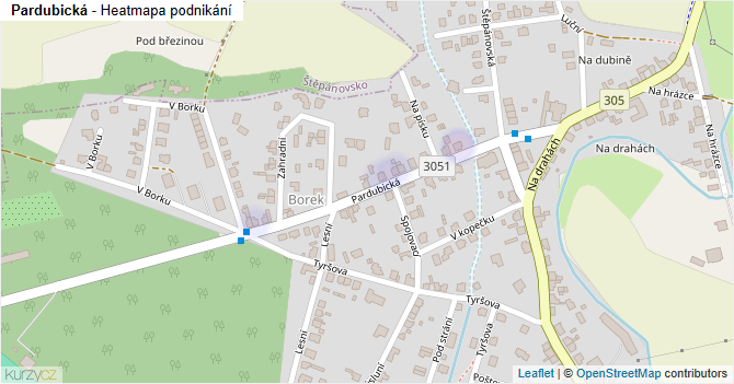 Pardubická - mapa podnikání