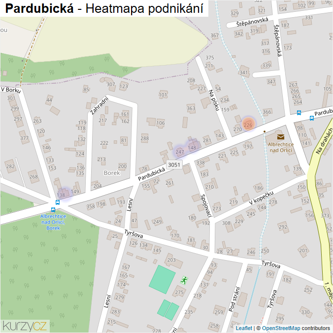 Mapa Pardubická - Firmy v ulici.