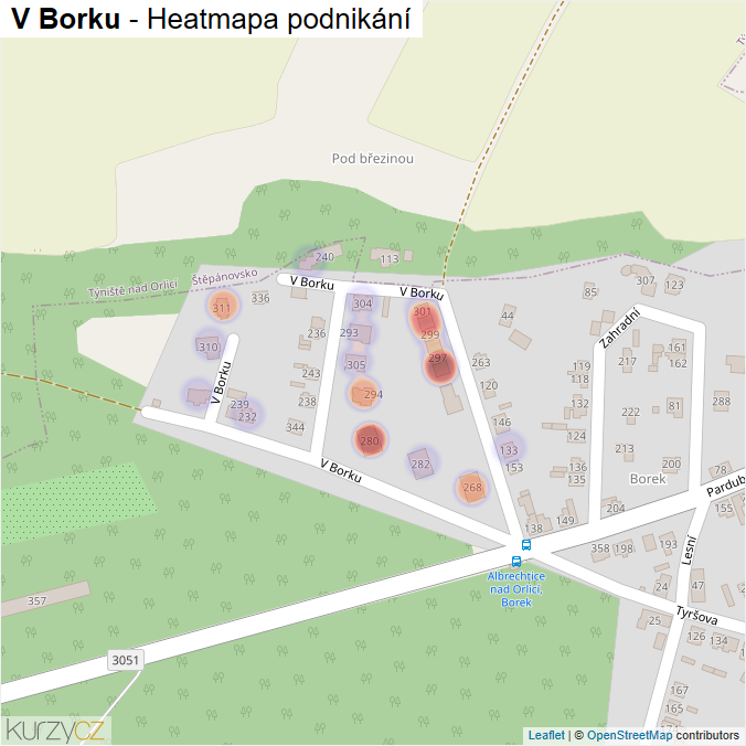 Mapa V Borku - Firmy v ulici.