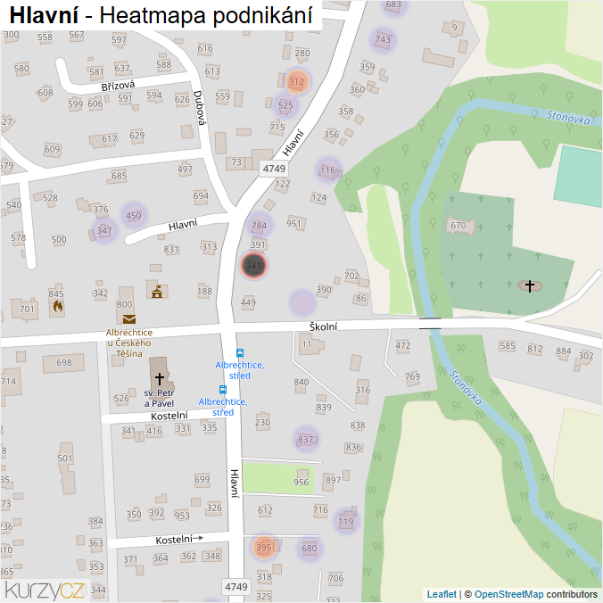 Mapa Hlavní - Firmy v ulici.
