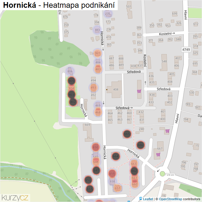 Mapa Hornická - Firmy v ulici.