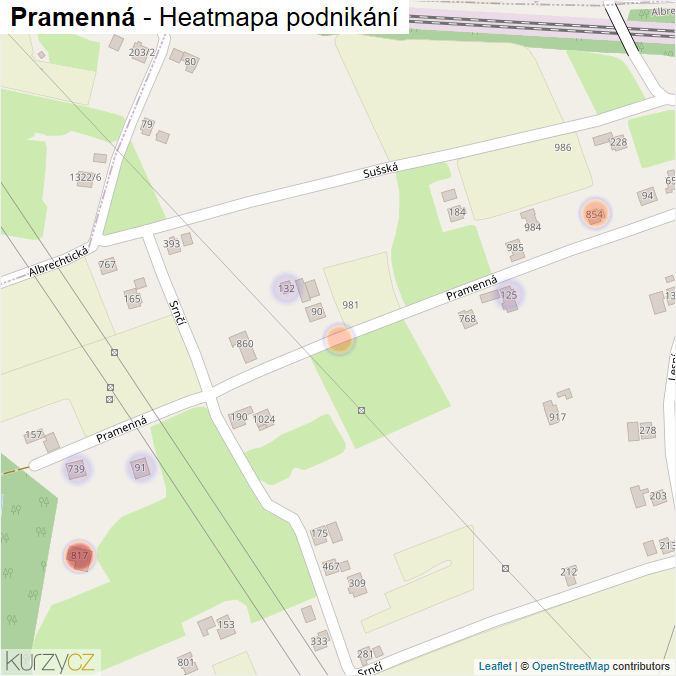 Mapa Pramenná - Firmy v ulici.