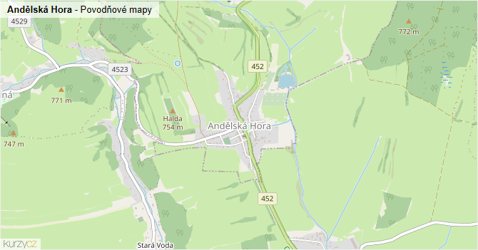 Andělská Hora - záplavové mapy stoleté vody