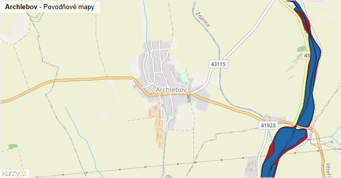 Archlebov - záplavové mapy stoleté vody