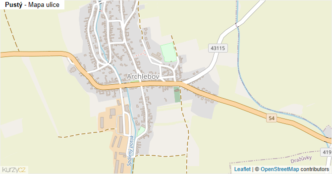 Pustý - mapa ulice