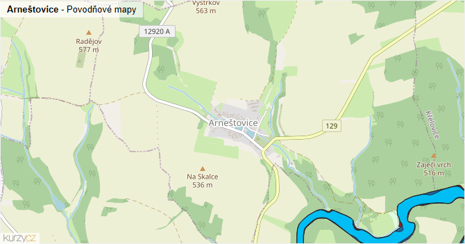Arneštovice - záplavové mapy stoleté vody