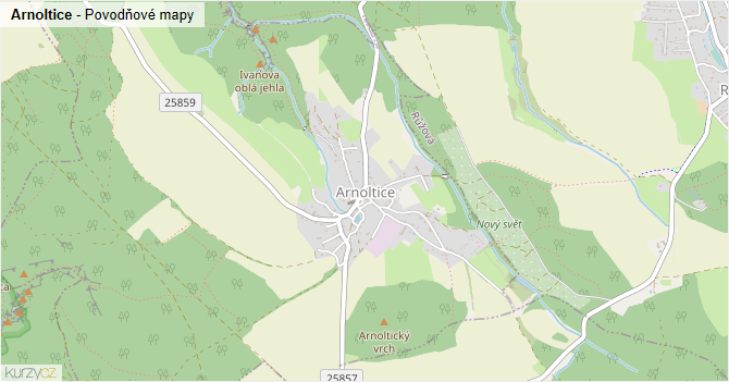 Arnoltice - záplavové mapy stoleté vody