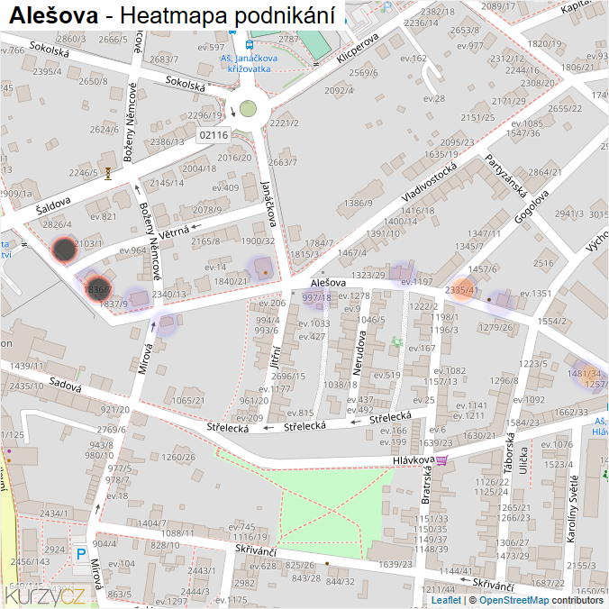 Mapa Alešova - Firmy v ulici.