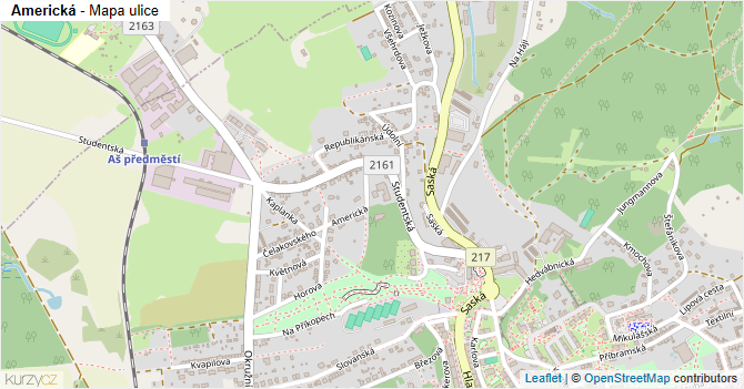 Americká - mapa ulice