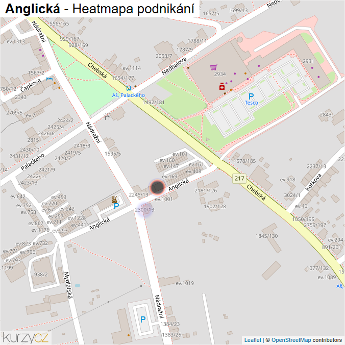 Mapa Anglická - Firmy v ulici.