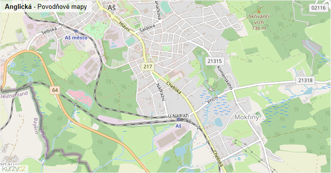 Anglická - záplavové mapy stoleté vody