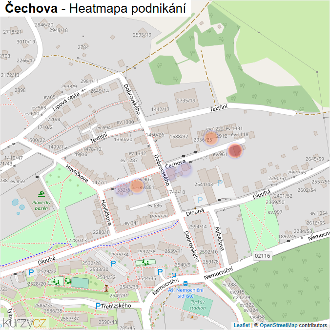 Mapa Čechova - Firmy v ulici.
