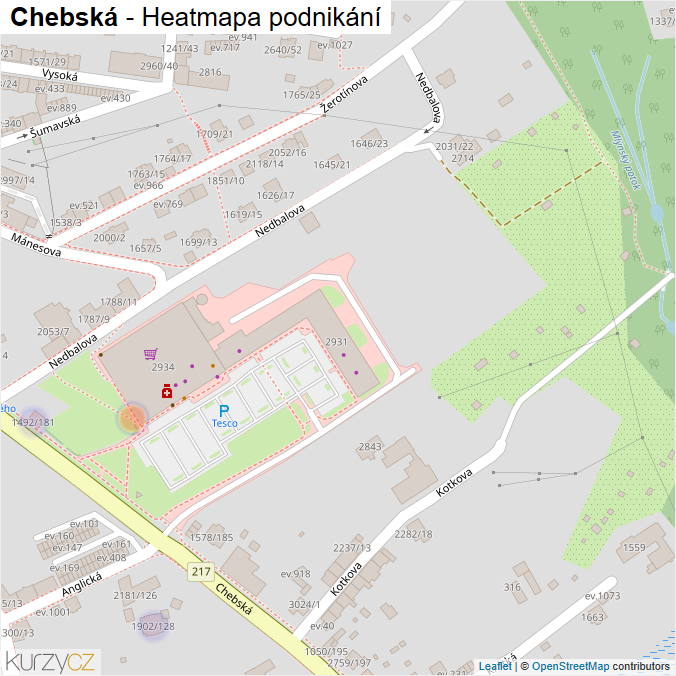Mapa Chebská - Firmy v ulici.
