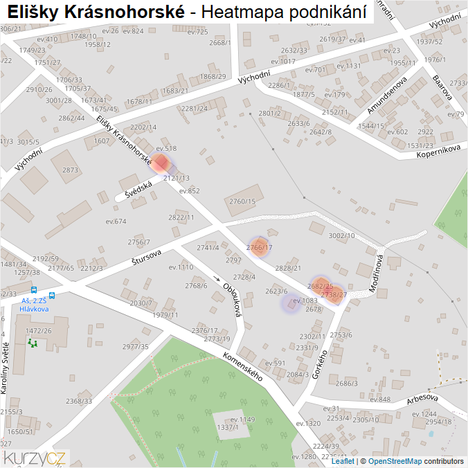 Mapa Elišky Krásnohorské - Firmy v ulici.