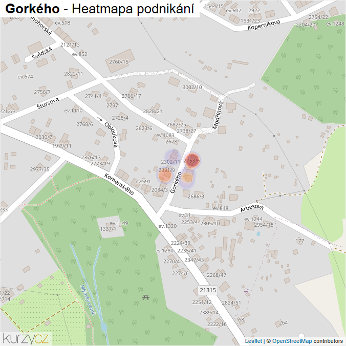 Mapa Gorkého - Firmy v ulici.