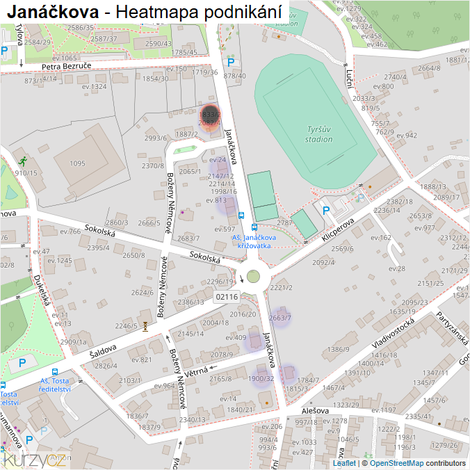 Mapa Janáčkova - Firmy v ulici.