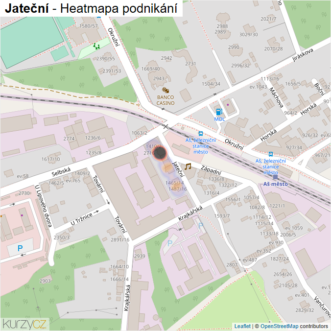 Mapa Jateční - Firmy v ulici.