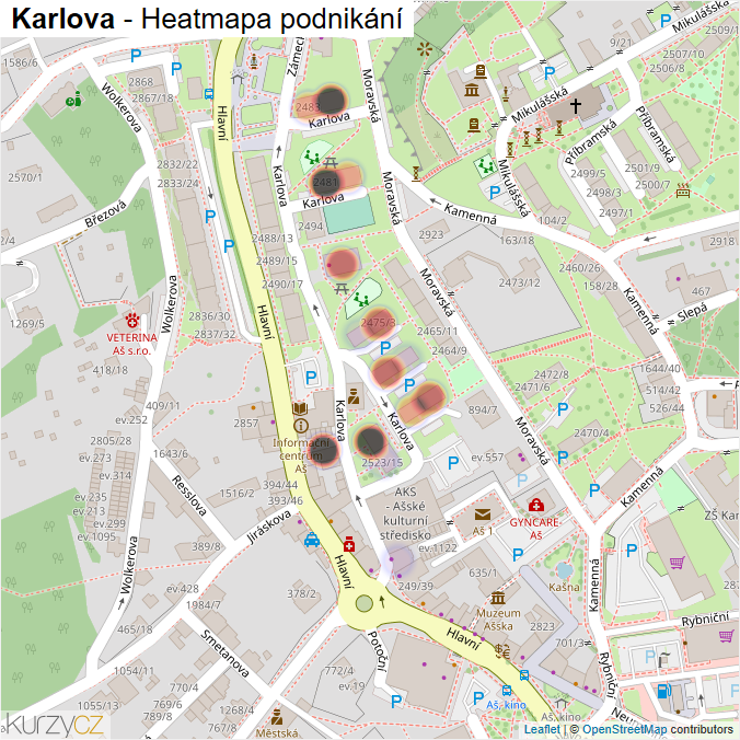Mapa Karlova - Firmy v ulici.