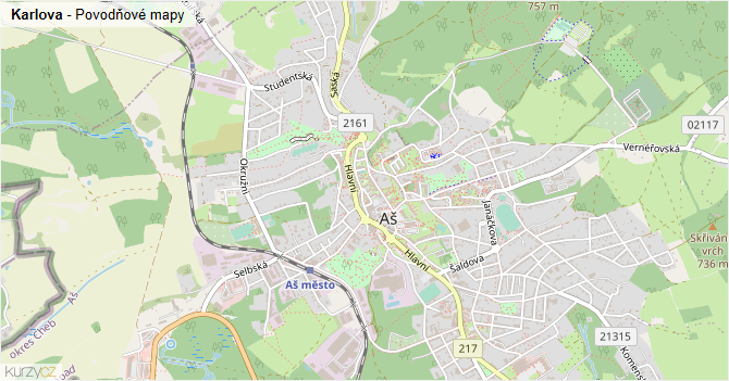 Karlova - záplavové mapy stoleté vody