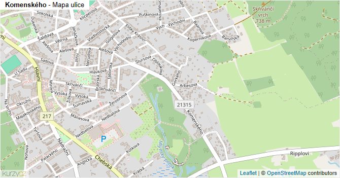 Komenského - mapa ulice
