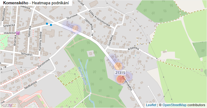 Komenského - mapa podnikání
