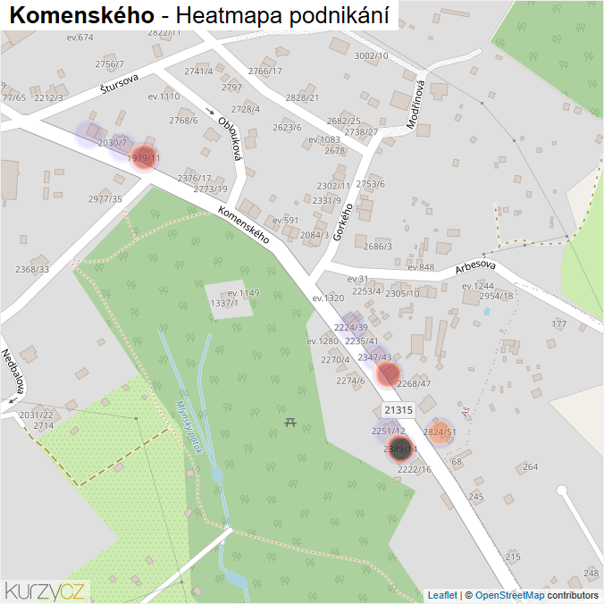 Mapa Komenského - Firmy v ulici.