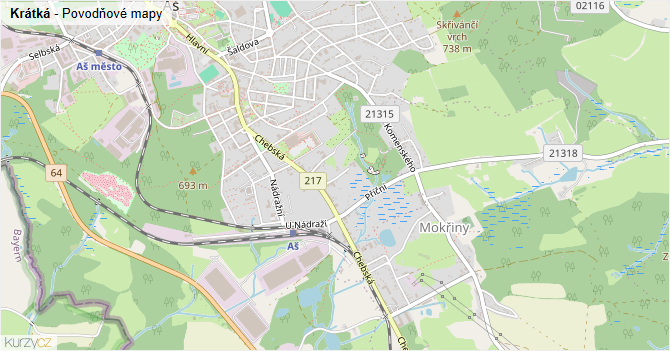 Krátká - záplavové mapy stoleté vody