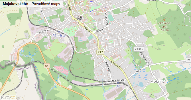 Majakovského - záplavové mapy stoleté vody