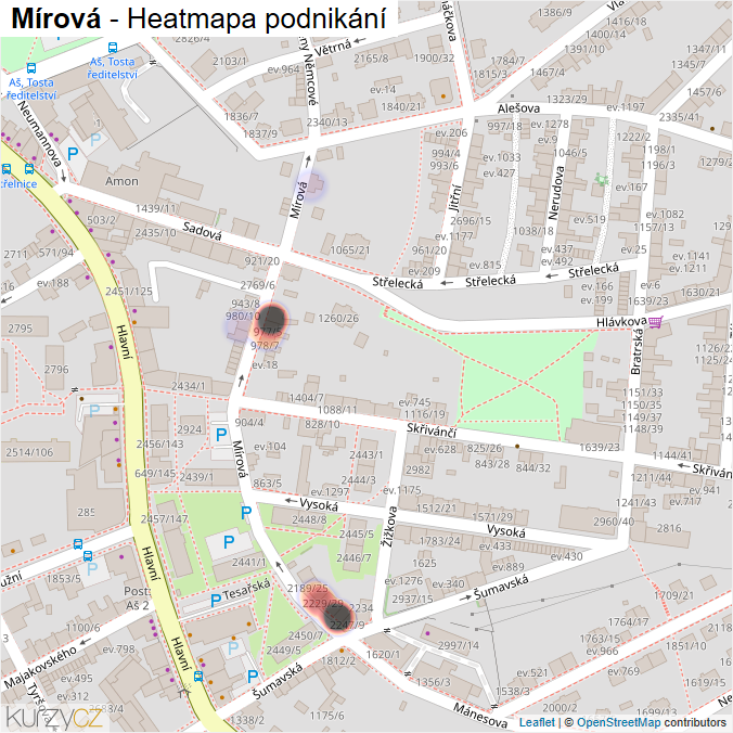 Mapa Mírová - Firmy v ulici.