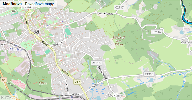 Modřínová - záplavové mapy stoleté vody