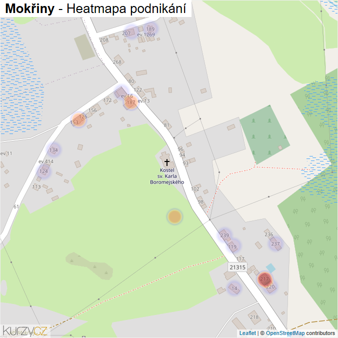 Mapa Mokřiny - Firmy v části obce.