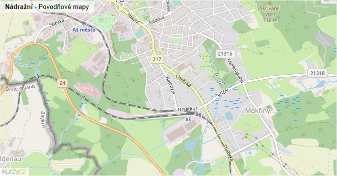 Nádražní - záplavové mapy stoleté vody