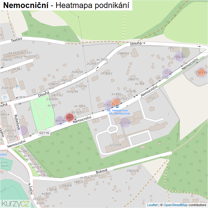 Mapa Nemocniční - Firmy v ulici.