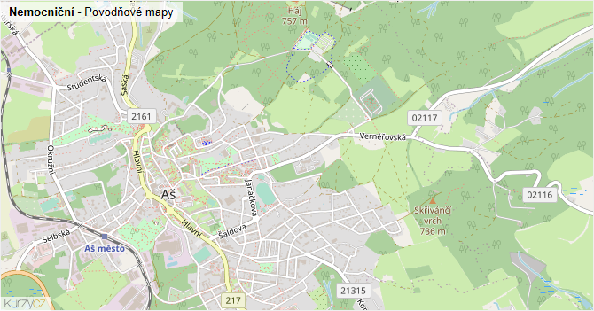 Nemocniční - záplavové mapy stoleté vody