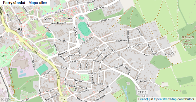 Partyzánská - mapa ulice