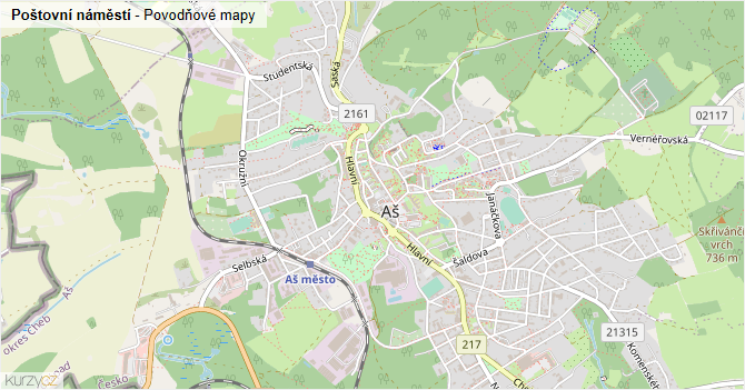 Poštovní náměstí - záplavové mapy stoleté vody