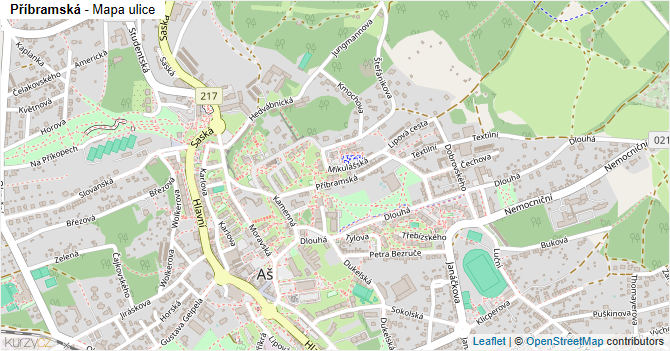 Příbramská - mapa ulice