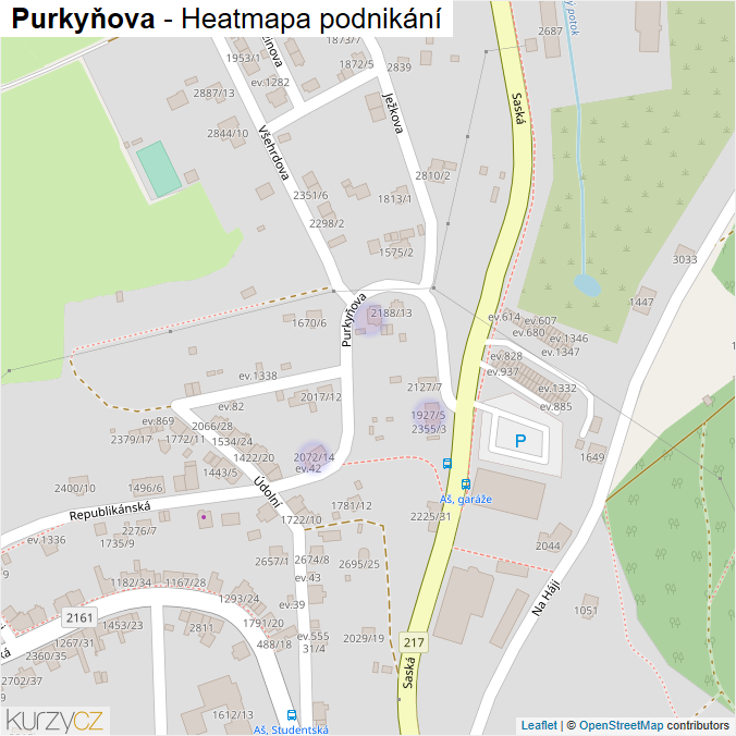 Mapa Purkyňova - Firmy v ulici.