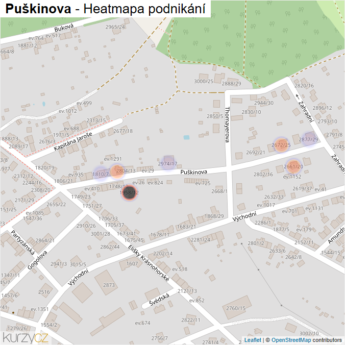 Mapa Puškinova - Firmy v ulici.
