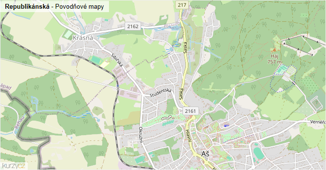 Republikánská - záplavové mapy stoleté vody